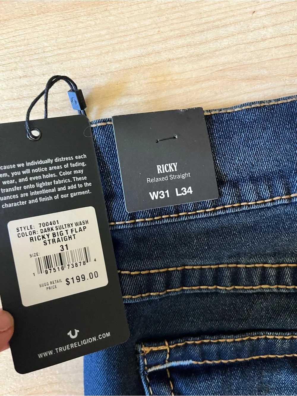 True Religion Ricky Big T Flap Relaxed Straight Jeans W31 L34 NWT